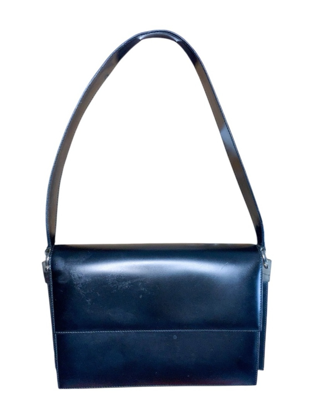 Vintage Salvatore Ferragamo Flap Black Leather Shoulder Bag